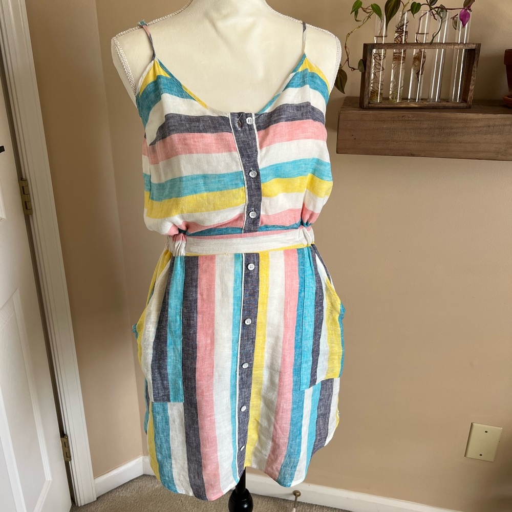 Splendid dress - colorful linen, adjustable spaghetti straps elastic waist